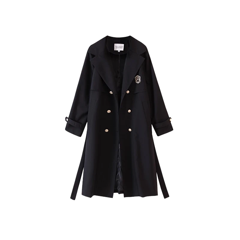 معطف ALXNAN أسود لخريف وشتاء 2025 على طراز الكلية سترة واقية طويلة للنساء موضة جديدة أنيقة معطف مزدوج الصدر L50103