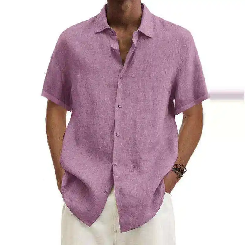 

Casual V-ne Button up ort Sve irt Pure Color Loose Fit Cotton Summer Ice Sensation Men's Busin Casual irt