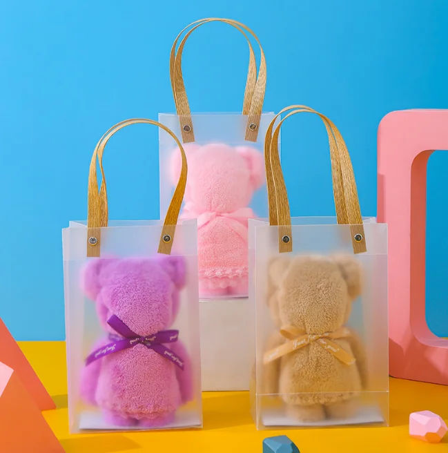 

Beautiful package 30x30cm Creative Towels Bear shape Hand Towels with bag Face Washing Towel Party Wedding Gifts