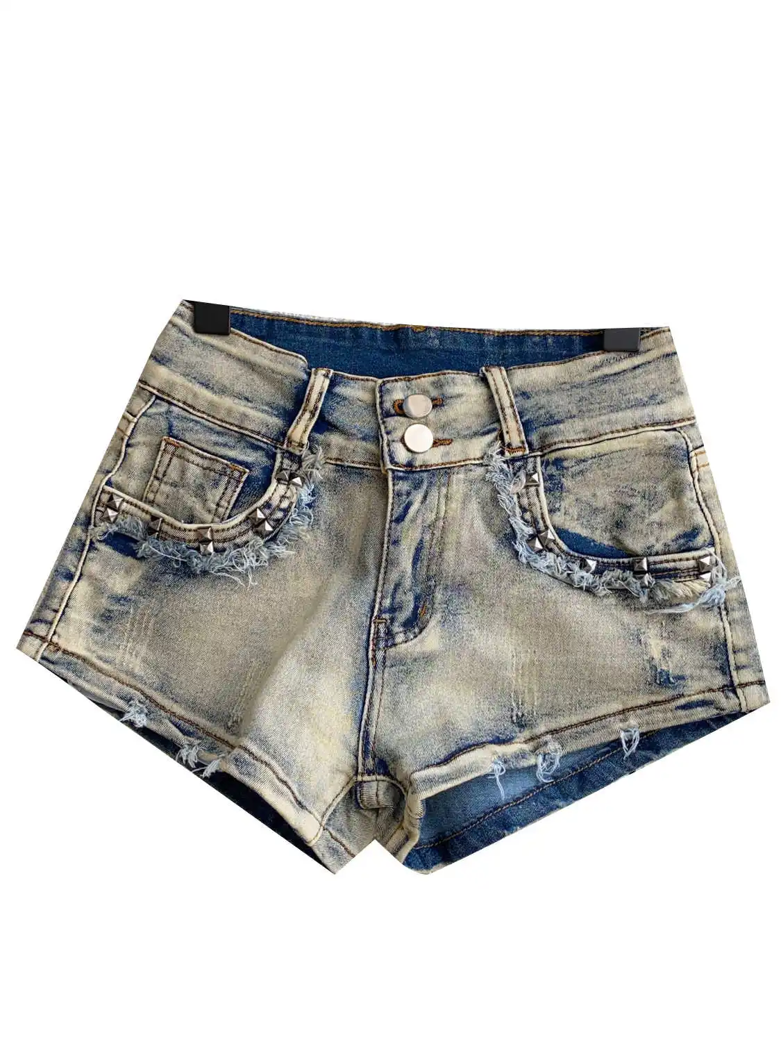 Damskie niebieskie szorty z mikro denimu, niski stan, mini, podarte jeansy, lata 2000, Y2k, Harajuku, vintage, kowbojskie krótkie spodnie, ubrania na lato