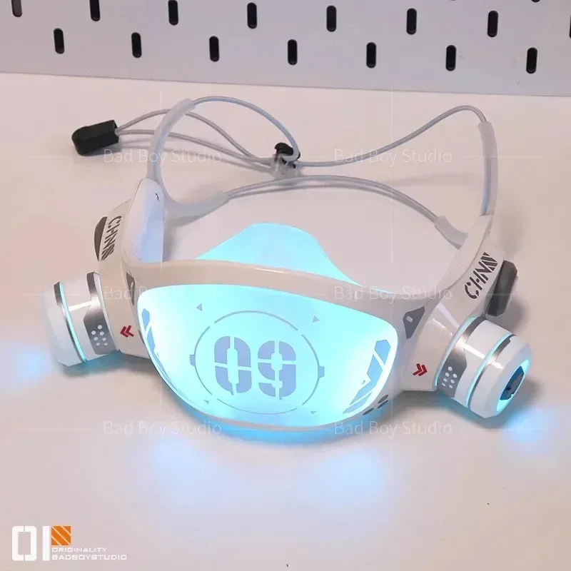 قناع إضاءة LED من Game Cyberpunk Cosplay للنساء، ملحقات خوذة مهرجان الموسيقى، قناع ميكانيكي للخيال العلمي، أقنعة الهالوين #3