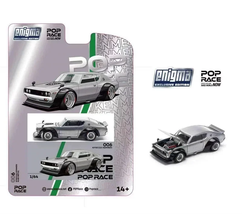

Pop Race 1:64 Skyline GT-R KPGC110 Kenmeri V8 Drift Raw Blister Card Version silver Die-Cast Car Modelsar