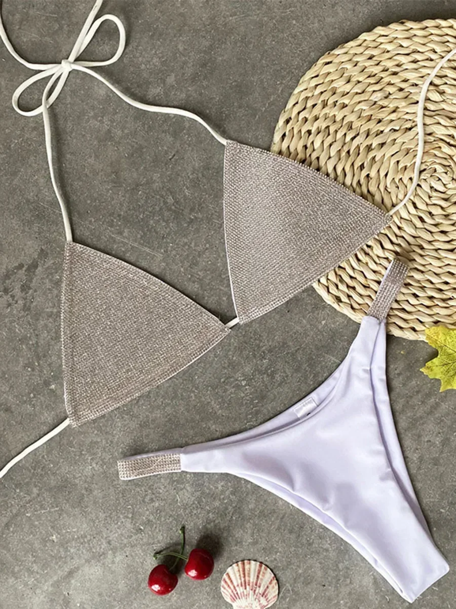 Halter Juwelen Pailletten Diamant Bikini Vrouwen Badpak Vrouwelijke Badmode Twee Stukken Bikini Set Mini Micro Badpak Swim Lady