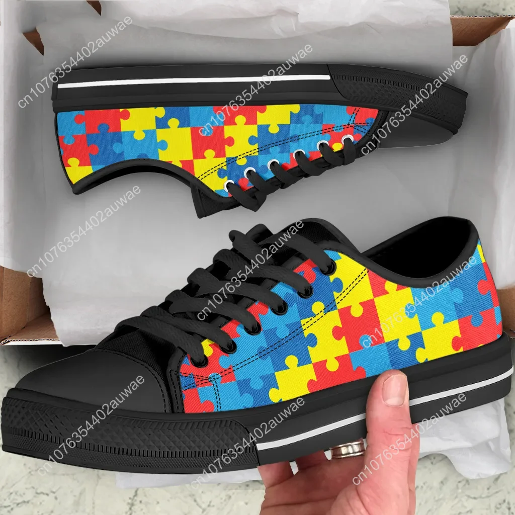 Autism Awareness Sneakers Shoes Women Flats Shoes Unisex Classic Low Top Canvas Shoes Female Puzzle Tenis Feminino