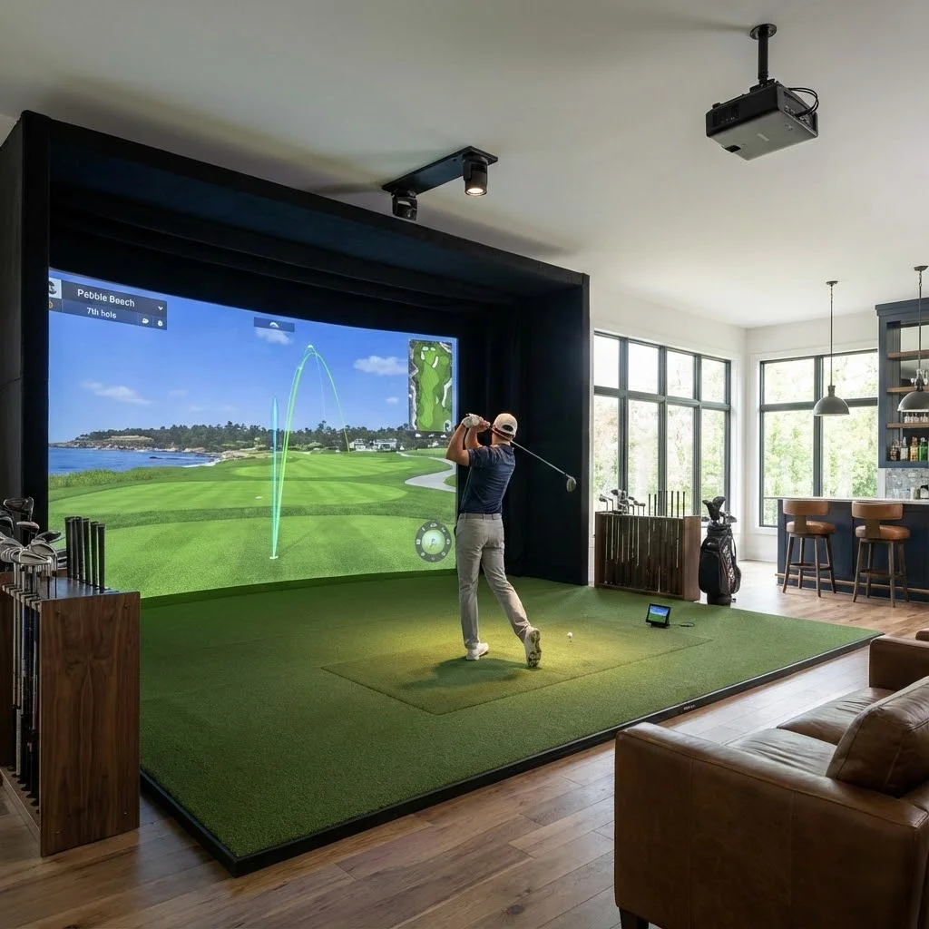 Indoor High Precision AR VR Golf Simulator Enclosure System with Touchscreen and Monitor for Golf Training Aids