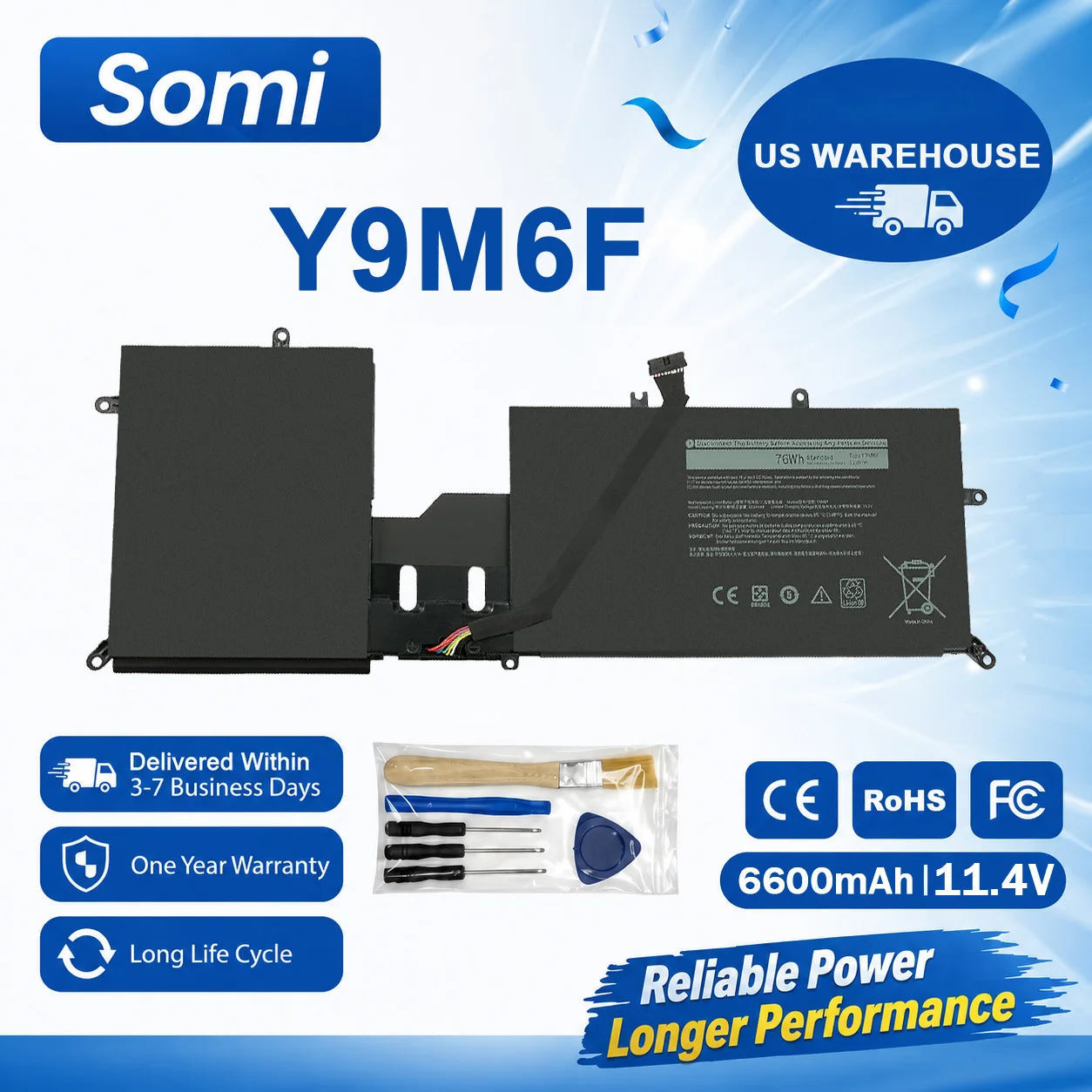 SOMI  Y9M6F 08K84Y New Laptop Battery For DELL Alienware M15 M17 R2 P41E P87F ALW15M C7XD9 R4958W P41E001 P87F001 11.4V 76Wh