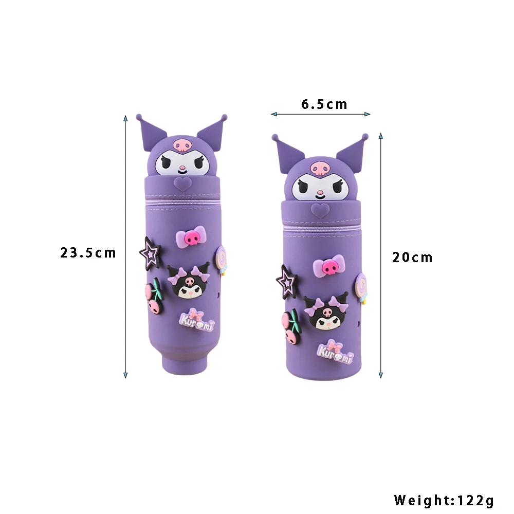 Cute Cartoon HelloKitty Kuromi DIY Silicone Pencil Case Student Melody Large Capacity Telescopic Storage Pen Holder Stationery