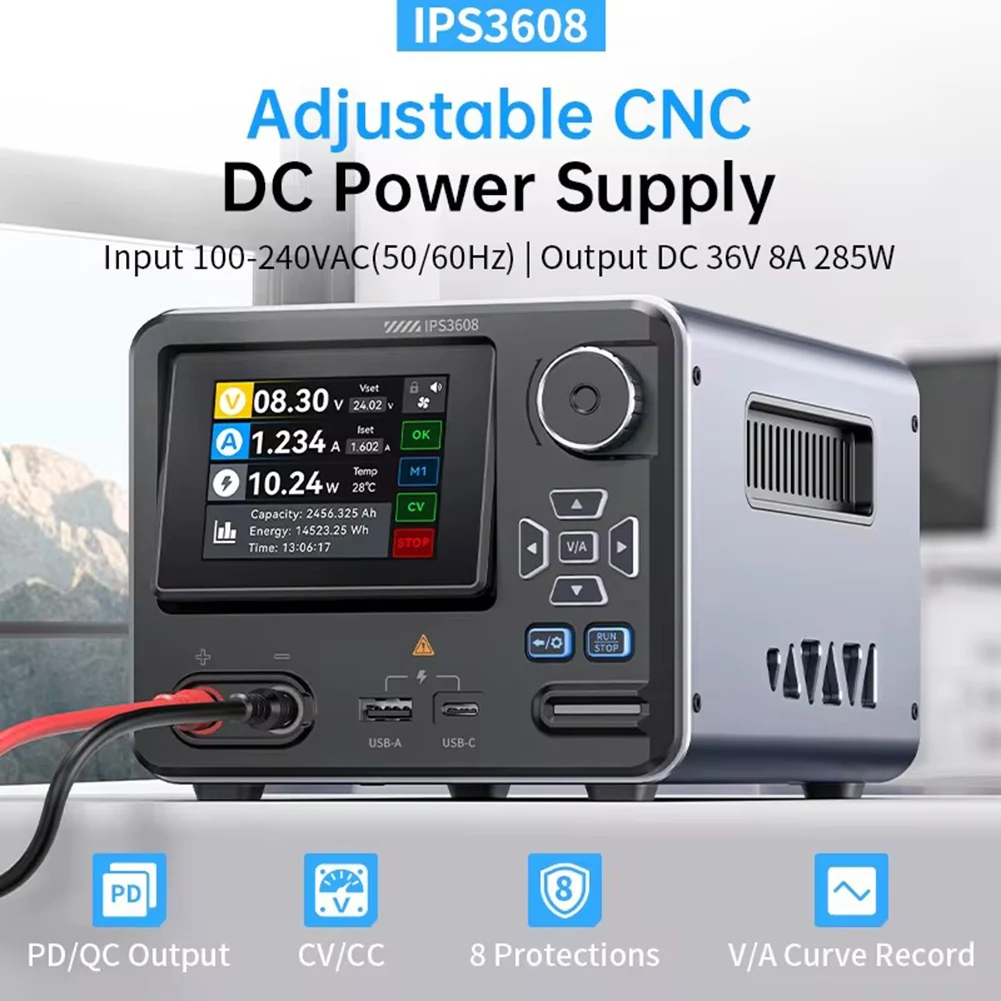 IPS3608 36V 8A Smart Lab Tool With Curve Display, USB-A And Type-C PD/QC Fast Charging, And Eight-Level Protection