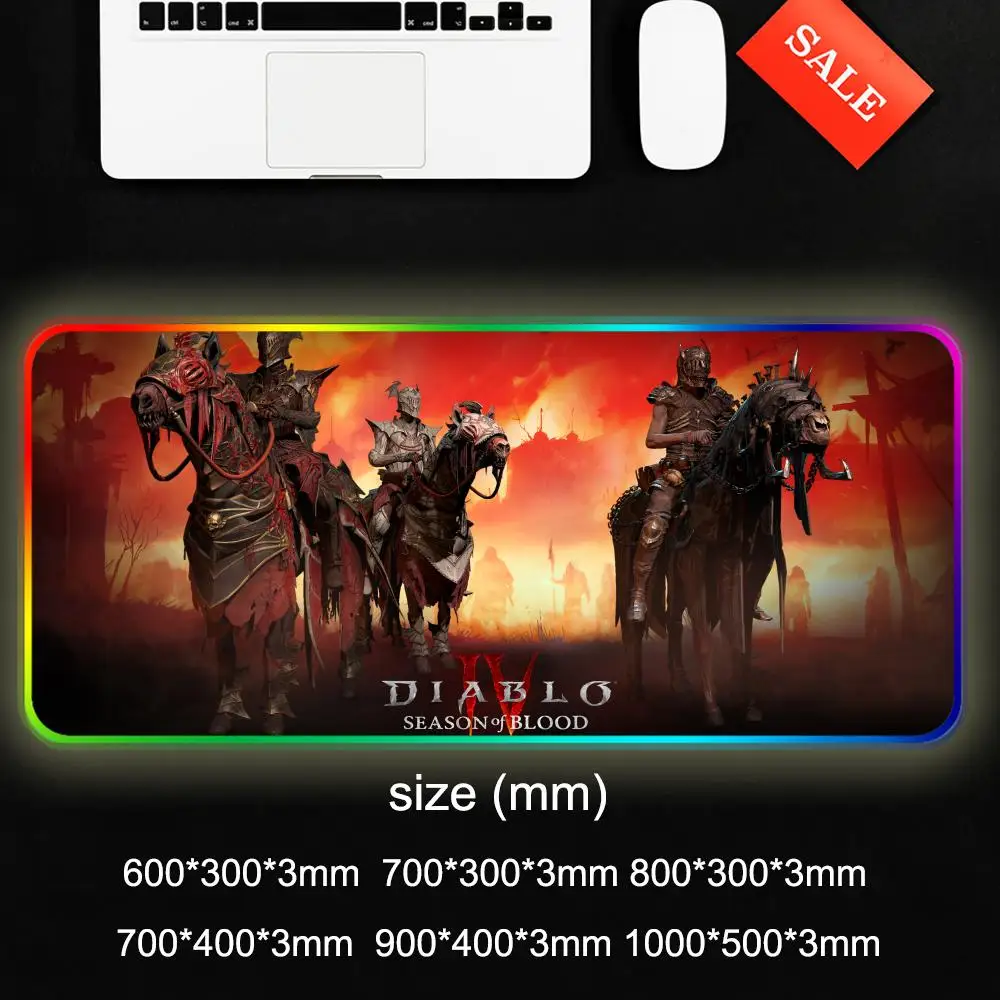 Diablo 4 Mouse Pad Gamer Rgb Desk Mat Back Light Led Mousepad Setup Gaming Accessories Deskmat Big Mousepepad Backlight