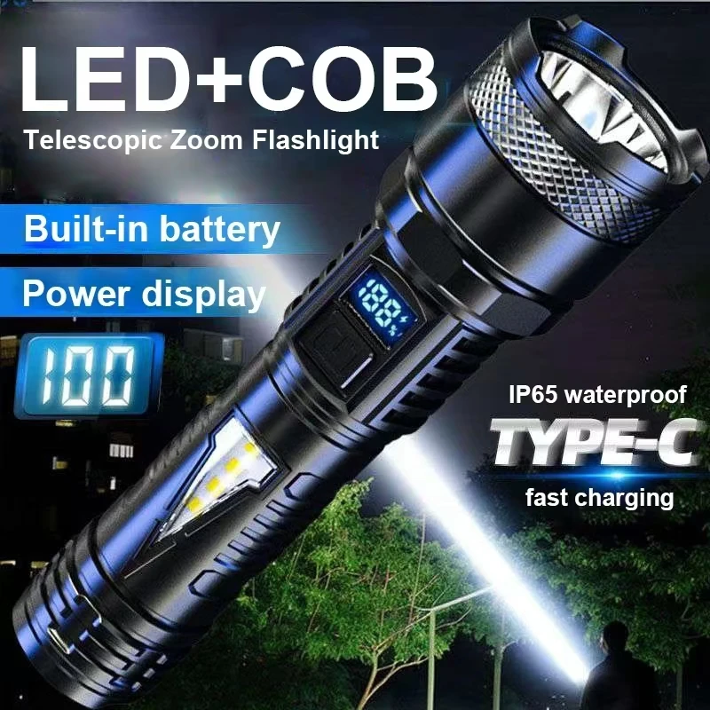 Very Strong Flashlight Long Range Very Powerful Portable Rechargeable Led Lamp Lanterna Flashlights High Power Ultra Torch Light