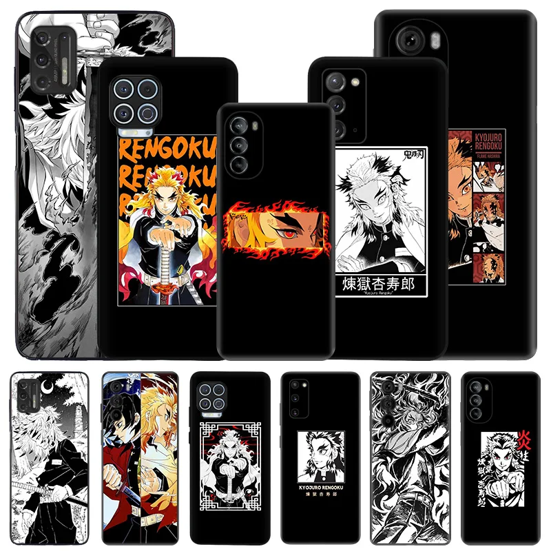 Soft Phone Cases For Moto G53 G73 G9 G50 G51 G60 G22 G32 G52 G72 Edge40 20 30 Rengoku Kyoujurou Demon Slayer Black Matte Cover