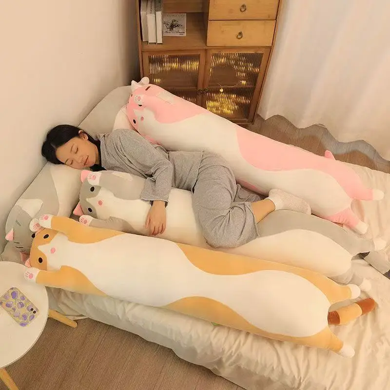 50/70/90/110/130cm Funny Joy Cute Soft Long Cat Plush Toys Pause Office Nap Pillow Bed Sleep Home Decor Doll for Kids Girl Gift