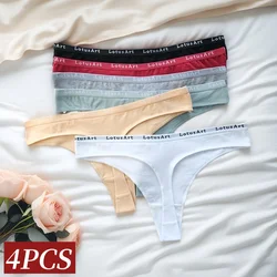 4PCS/Set Cotton Panties Women Thongs G-string Letter Belt Female Underpants Low-Rise Underwear Soft Lingerie M-XL Sexy Panties