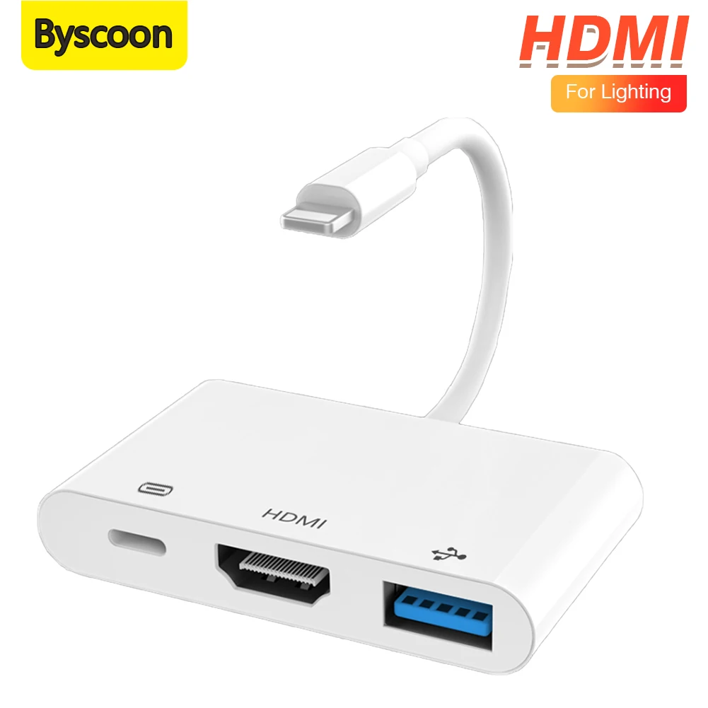 Byscoon Lightning to HDMI Adapter for iPhone iPad to TV Dual USB OTG Adapter iPhone Adapter for Live-Streaming With Charging