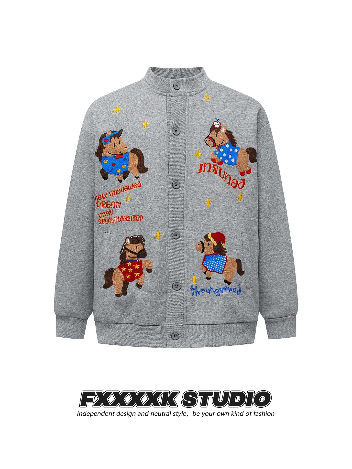 

Женская укороченная куртка свободного кроя с круглым вырезом, вышивкой и аппликацией в американском ретро-стиле с мультяшными персонажами