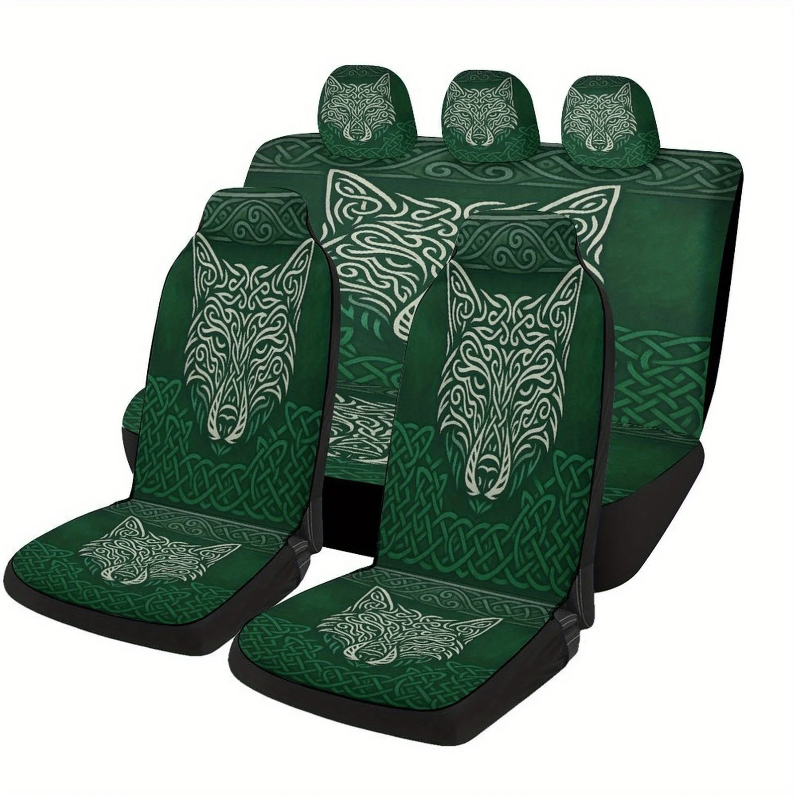 Celtic Wolf Design Car Seat Cover Set For Most Cars, Trendy High-Quality Car Seat Protector Covers Full Set, Universal Car Seat