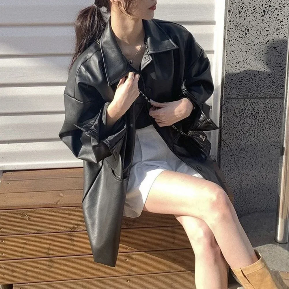 

For Daily Use Casual Fashion Coat Spring Autumn Coat Autumn Vacation L Brand New Condition PU Leather Material