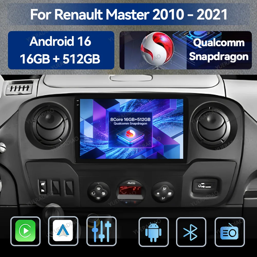 Android 16 Car Radio For Renault Master Nissan NV400 Opel Movano 2010 - 2021 QLED GPS NAVI Multimedia Video Player Qualcomm 2DIN