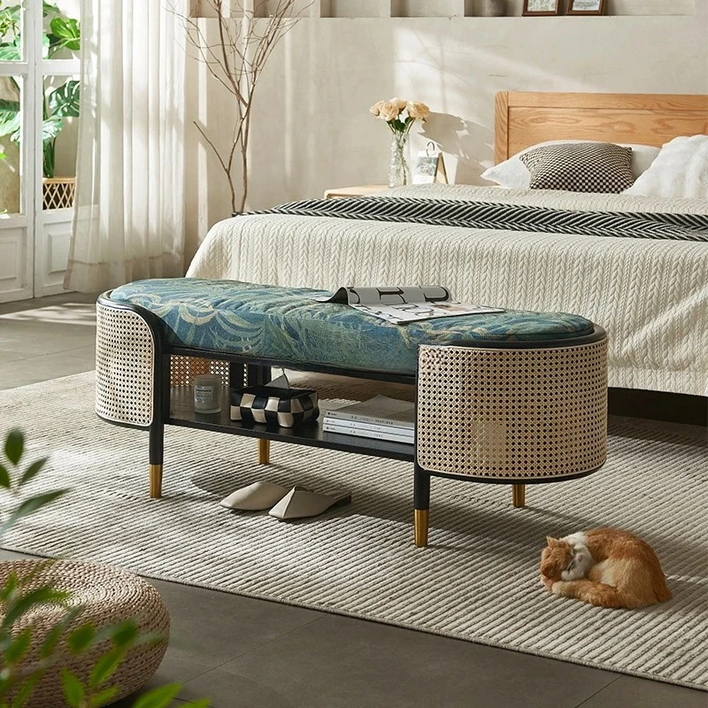 B & B bedside stool bedroom rectangular home test shoe rattan bedside solid wood  FT
