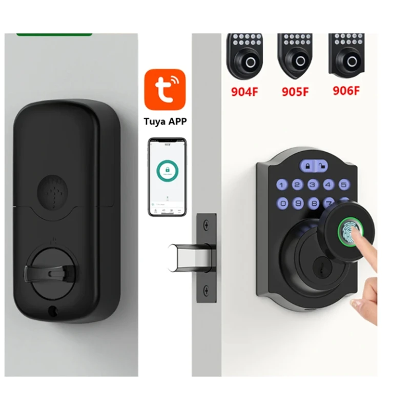 Tuya BLE Fingerprint Deadbolt Lock Smart Digital Lock Delay With Latch Password/Key/APP Remote Unlock (A)