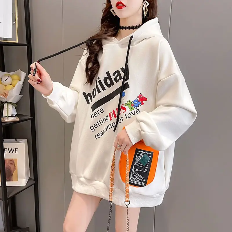 Street Casual New Lacing Thin Hoodies Spring Autumn Long Sleeve Print Letter Loose Pullovers Top Fashion Vintage Women Clothing