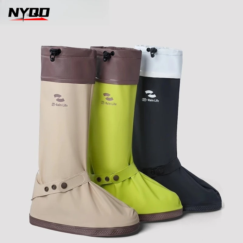 PVC High Tube Waterproof Rain Shoe Covers Non-slip Thickened Reusable Overshoes Boot Protector for Cycling Hiking Men Women