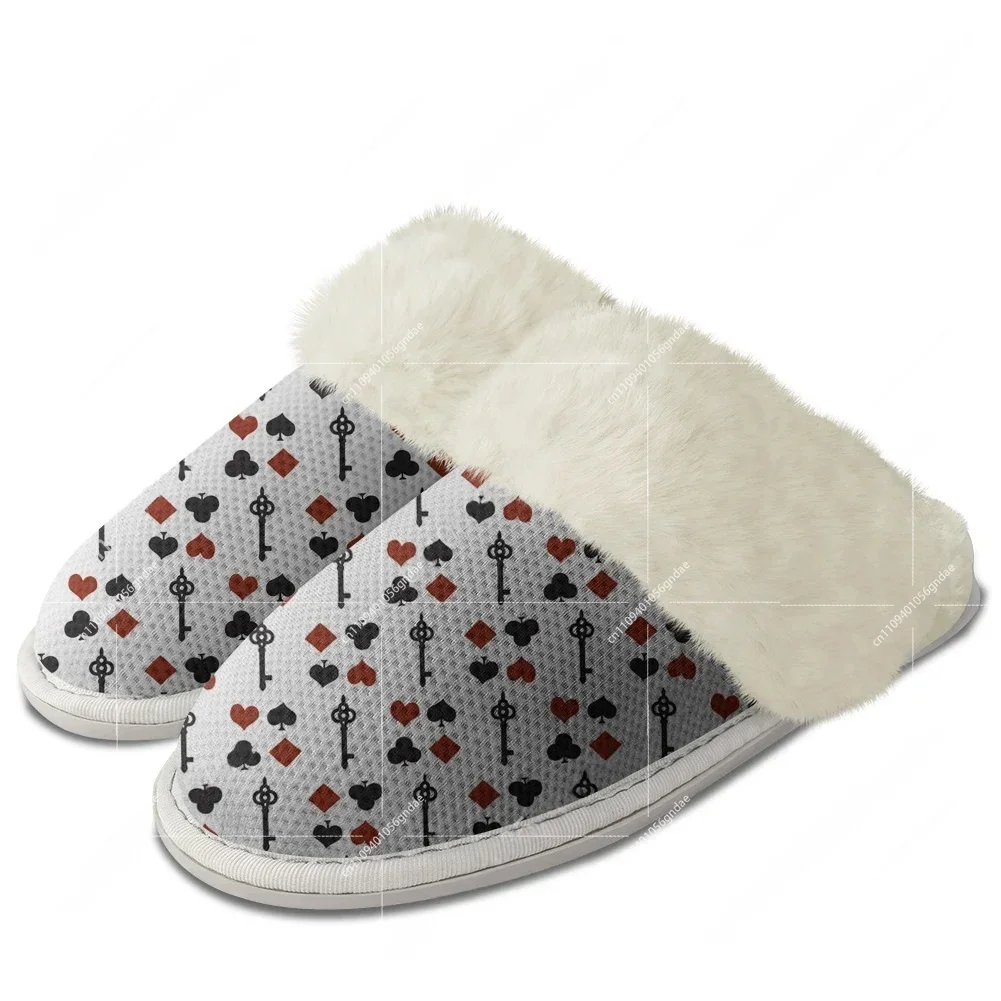 

Плюшевые тапочки с 3D-принтом в виде игральных карт, белые, теплые, для мужчин и женщин, ретро, для косплея, дышащие, домашние, хлопковые, термо-тапочки