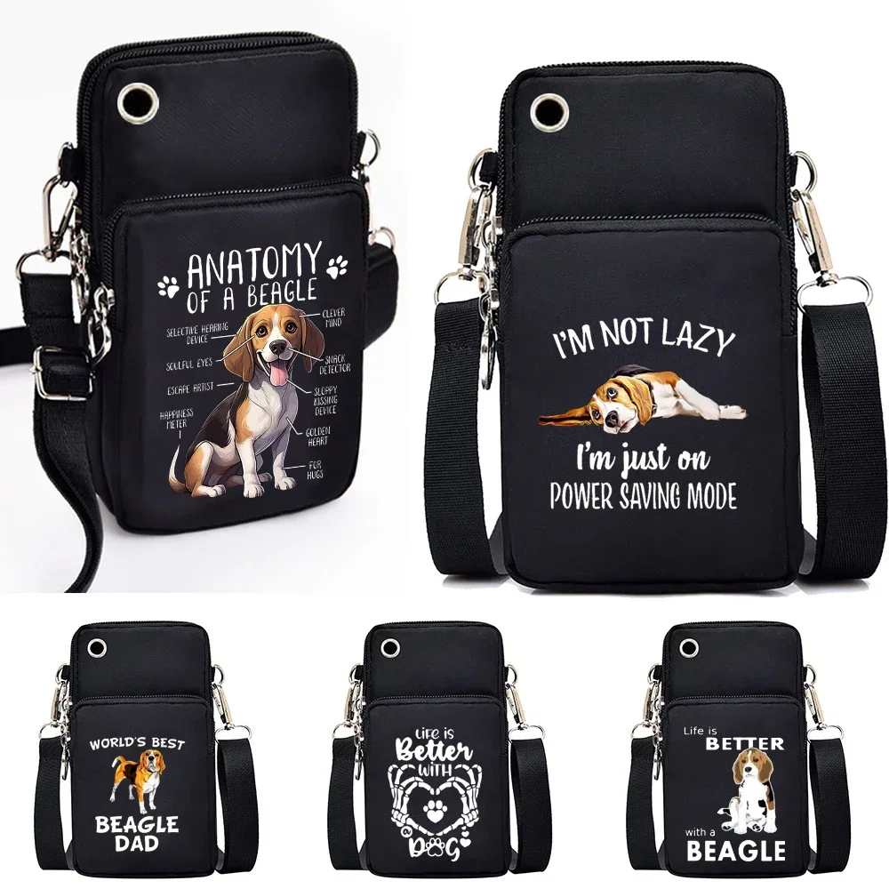 Women Mobile Phone Bag Beagle I'm Not Lazy Just on Power Saving Mode Print Purse Handbag Lazy Beagle Dog Small Crossbody Bag