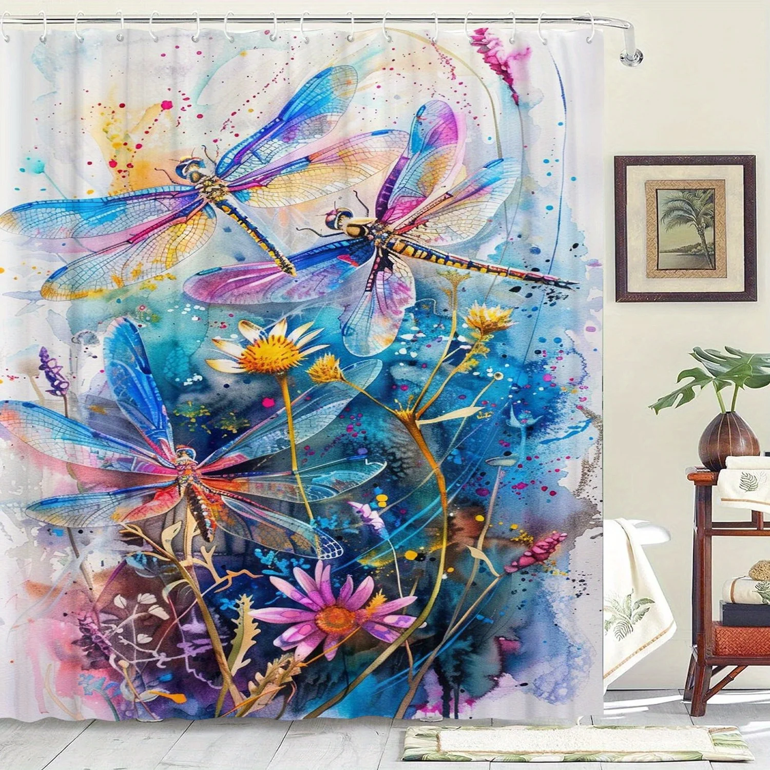 

Водонепроницаемая художественная занавеска для ванной «Стрекоза» с 12 крючками — подходит для дома, гостиницы и машинной стирки