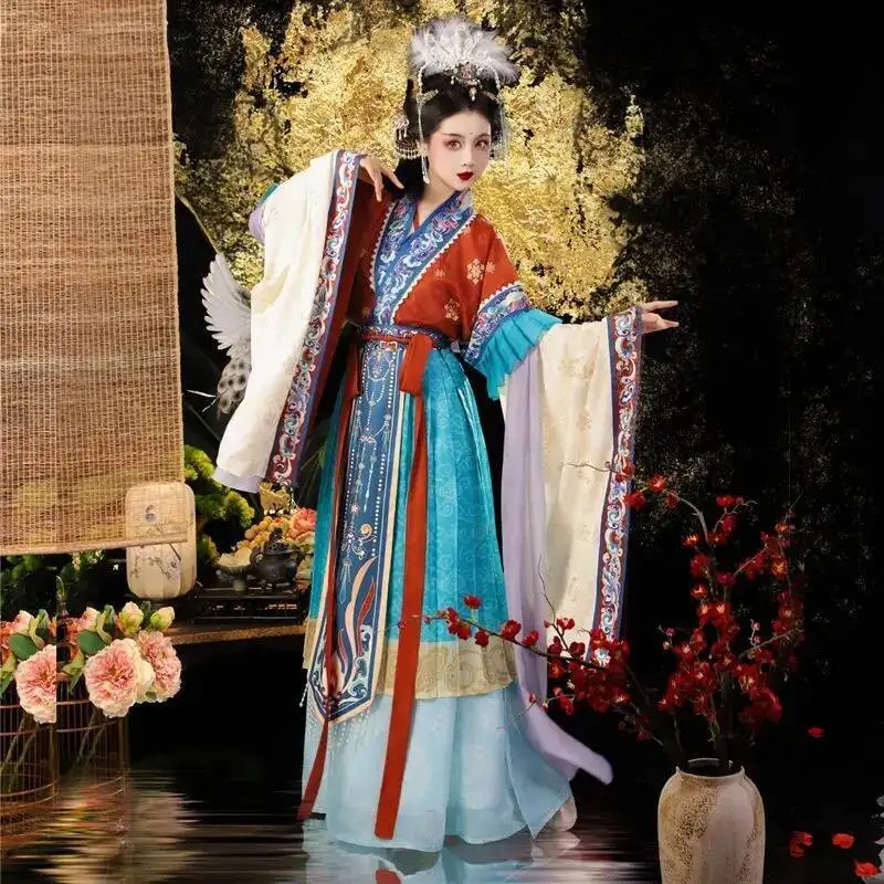 

Платье феи богини в традиционном реставрационном стиле с большими рукавами Платья длиной до талии Древняя династия Ханьфу Вэй и Цзинь