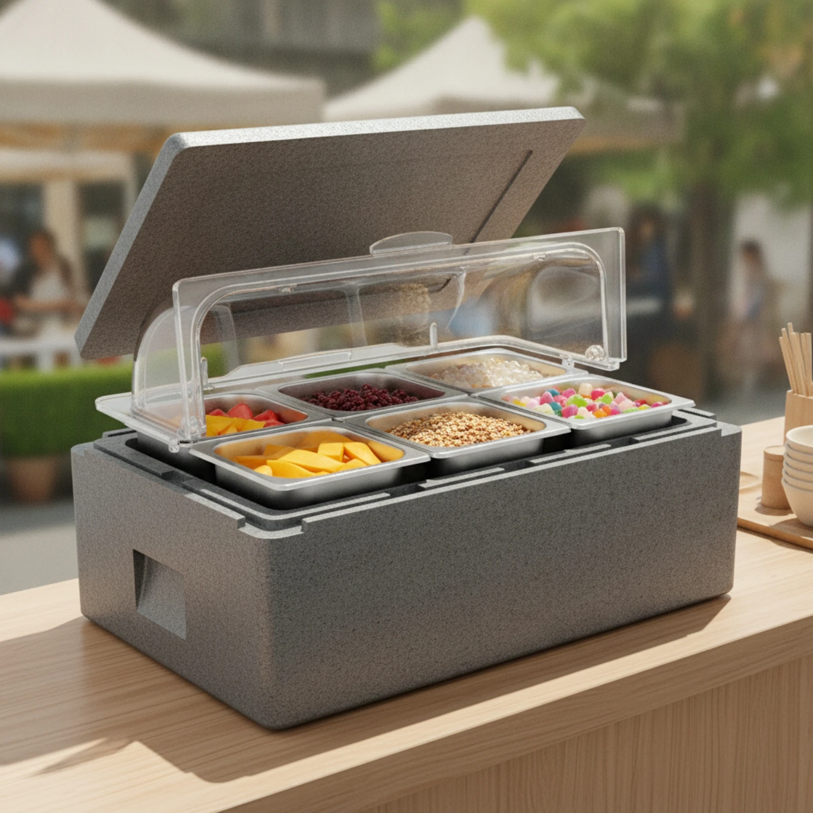 Insulated Food Display Box Heavy-Duty Cooler Box with Trays Container Rectangular Tray Removable for Caterers, Catering, Buffets