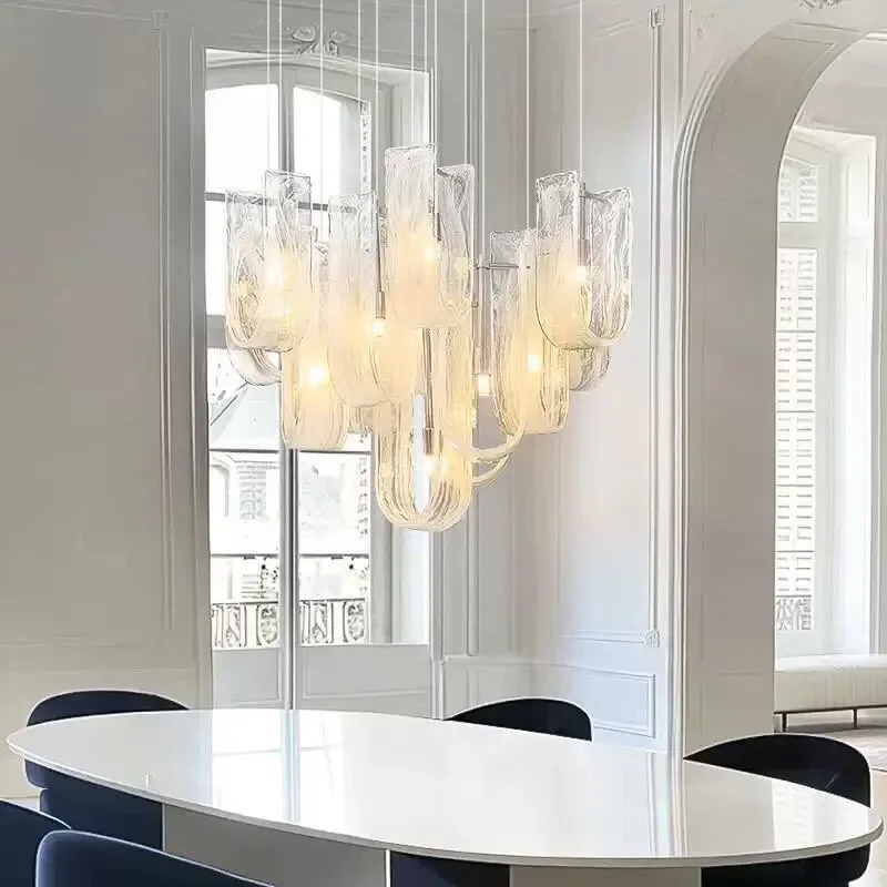 for Italian Light Luxury Cloud Glass Chandelier French Cream Style Living Room Lamp Simple Modern Atmosphere Villa Dining