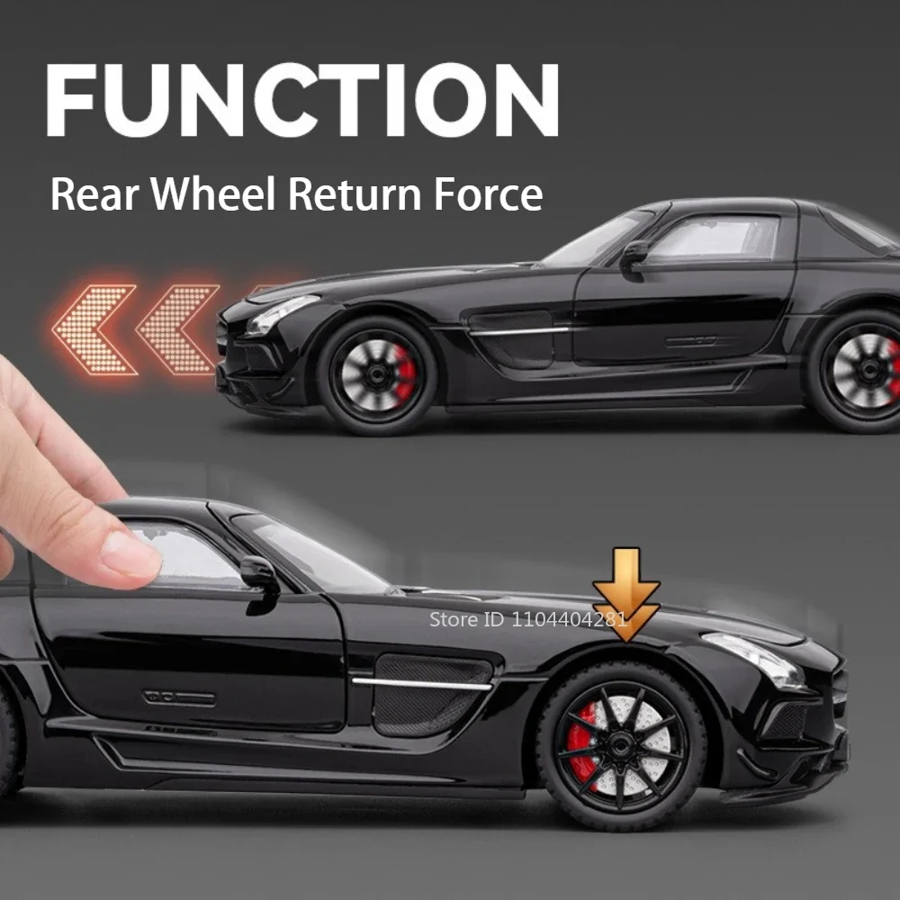 1:24 SLS Vision GT Diecast Alloy Model Miniature Car Toys Sound Light Pull Back Doors Opened Sports Cars Collectibles Child Gift