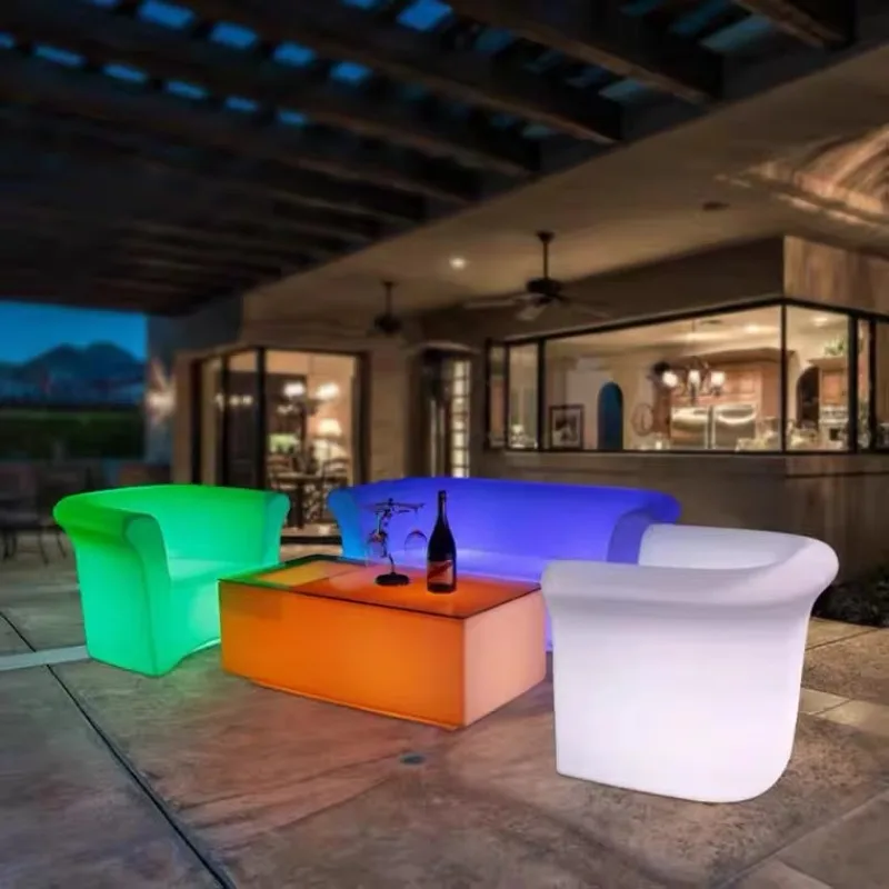 Outdoor Colorful LED Tables And Sofas Glow Illuminated RGB Colour Lounge Set Furniture For Party Club Bar Garden Event Decor