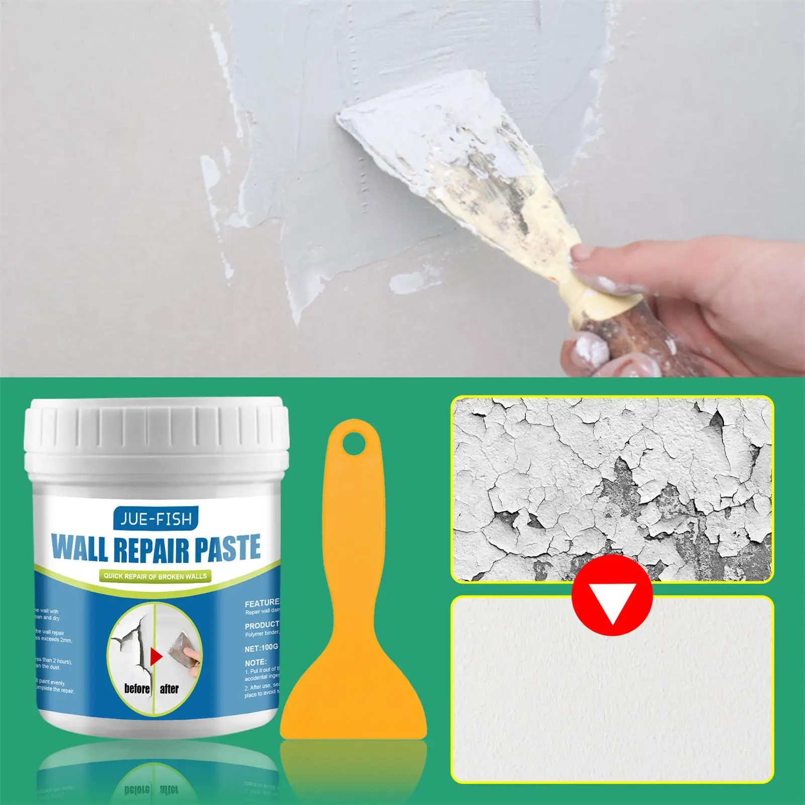 

100g Wall Repair Agent Wall Repair Paste Crack Nail Smooth Eye Quick-drying Mildewproof Waterproof Wall Repair Paste
