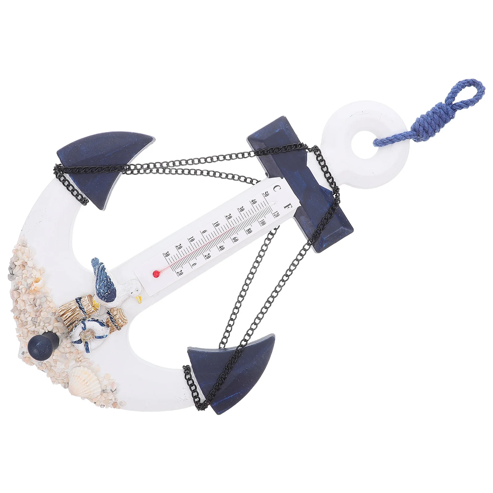 

Wooden Anchor Thermometer Nautical Anchor Shaped Hook Ocean Theme Temperature Gauge Mediterranean Bedroom Wall Decor