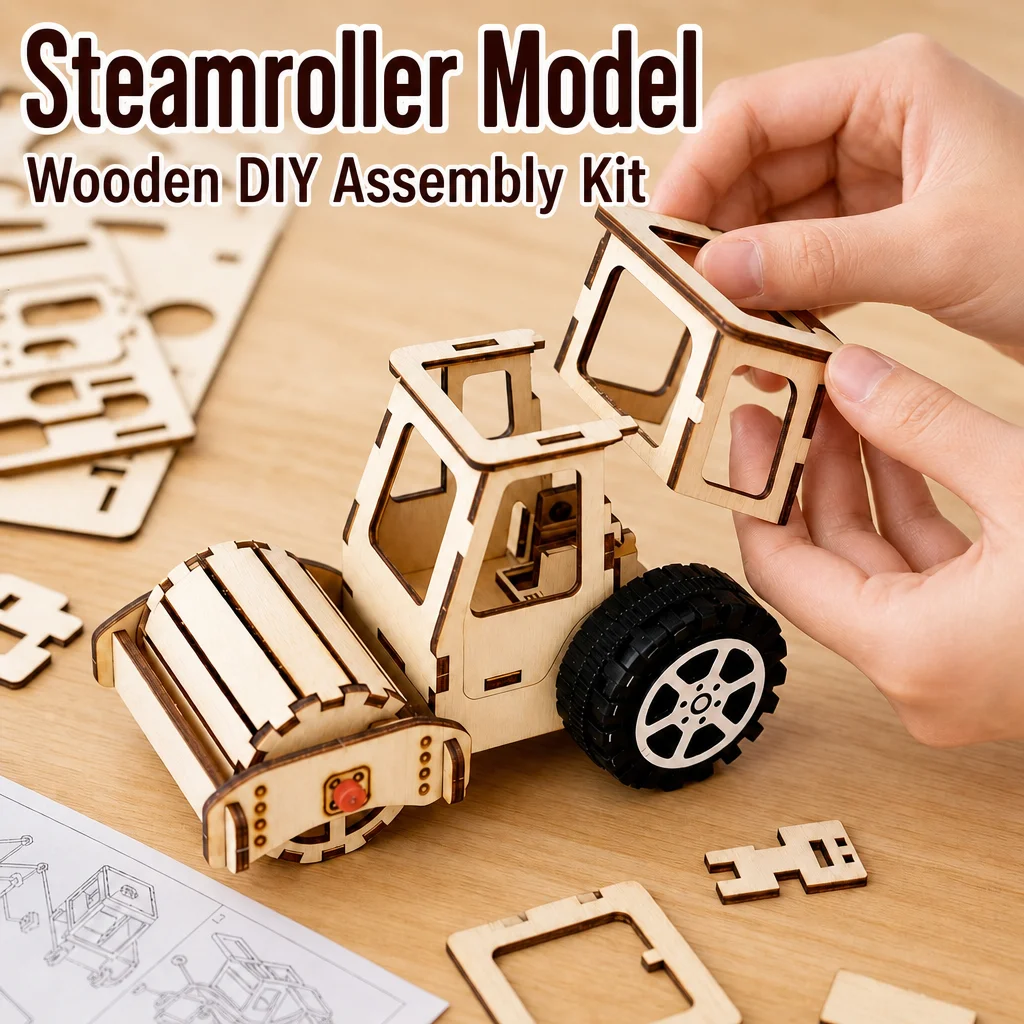 Wooden DIY Steamroller Road Roller STEM Science Experiment Kits for Kids Educational Toys 3D Puzzle Teaching Aids School Project view 6
