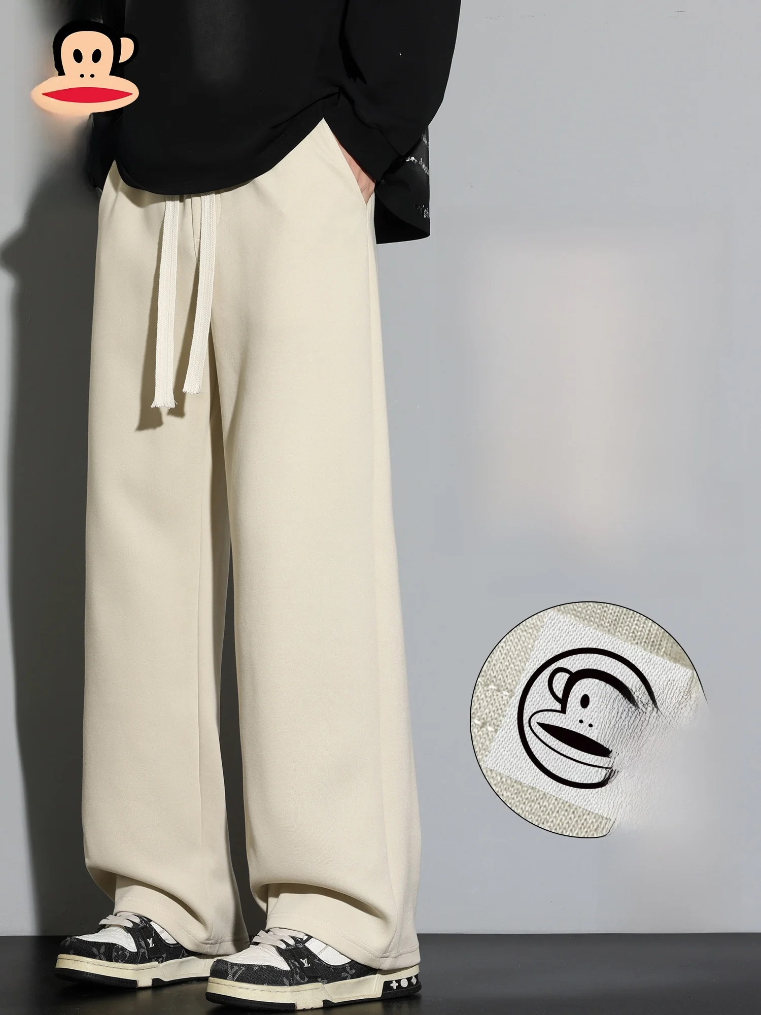 

PaulFrank Men's Loose Straight Leg Casual Pants Fce Lined Thiened Warm Wide Leg Trousers Winter Cotton Blend Sweatpants