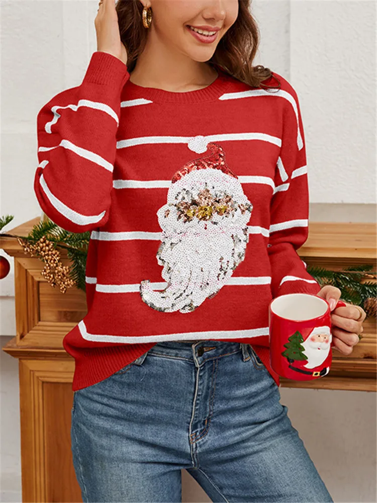 

Уродливый свитер с Рождеством для женщин, зимний забавный свитер с Санта-Клаусом в семье, пуловер Xams, вязаный джемпер с красной строчкой, 2021, женский