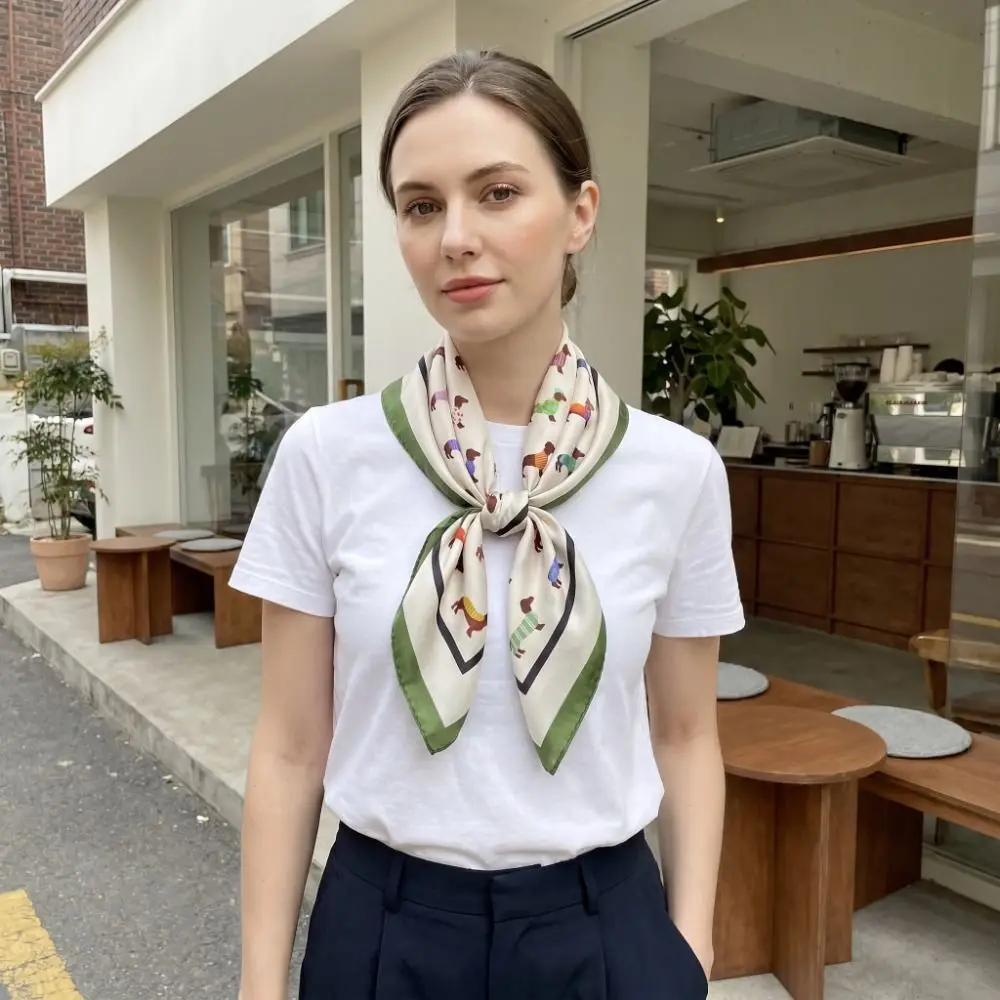 Printed Dachshund Print Print Scarf Y2K Spicy Girls Animal Printed Silk Scarf Geometric Shape Korean Small Square Scarf Female