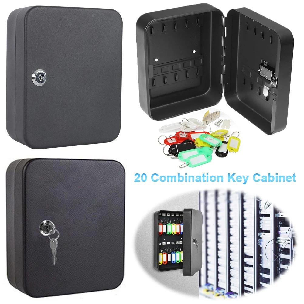 Key Storage Lock Box with 20 Key Hooks Combination Key Cabinet Wall Mount Security Storage Key Holder Organizer with Key/Code