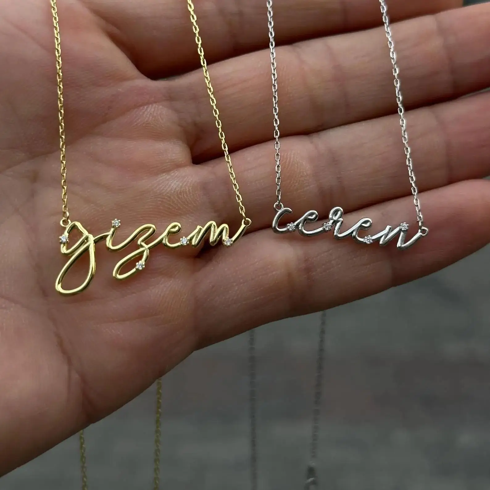 Custom Name Necklace with Birthstone 925 Silver Handwriting Necklace Name Plate Necklace for Kids Anniversary Gift for Women