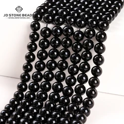 Cuenta de piedra Natural de turmalina negra, espaciador suelto redondo de piedras preciosas 4 6 8 10 12mm para la fabricación de joyas, pulsera Diy, collar, accesorio