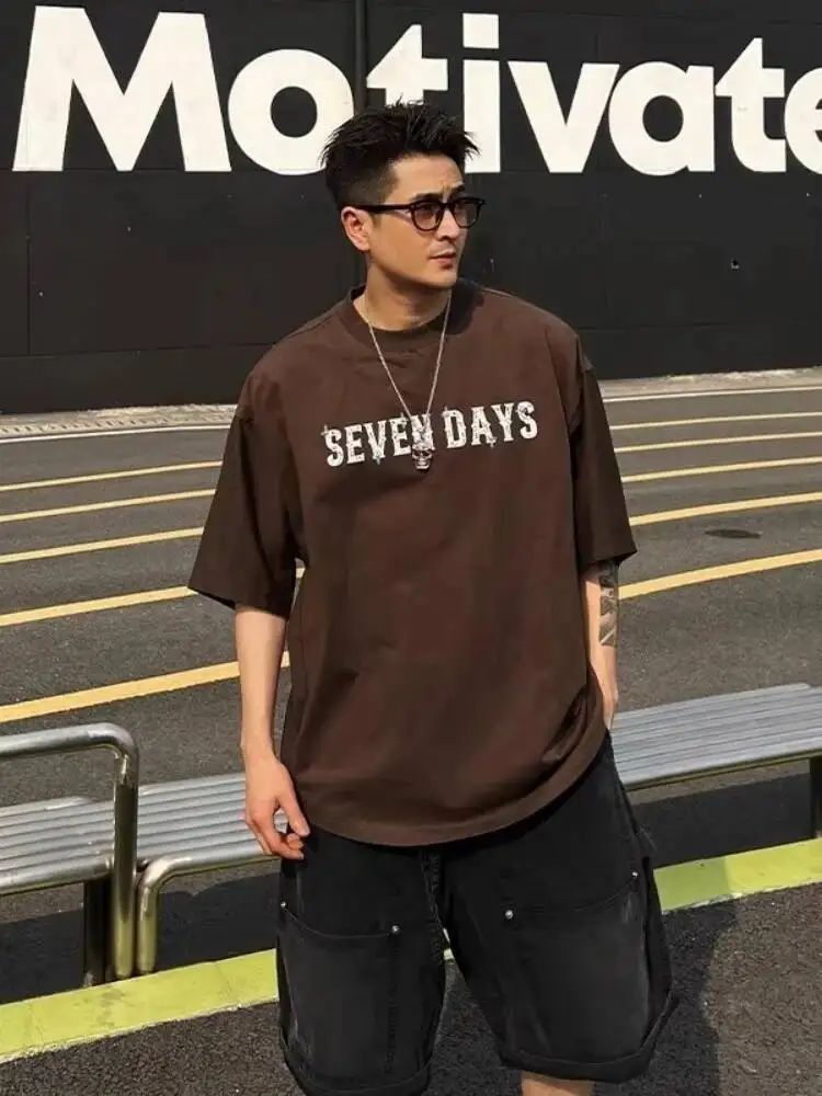 

Casual Loose T-shirt Classic Print Tshirts 2025 Summe Men's Short Sleeve Round Neck T-shirt Large Size