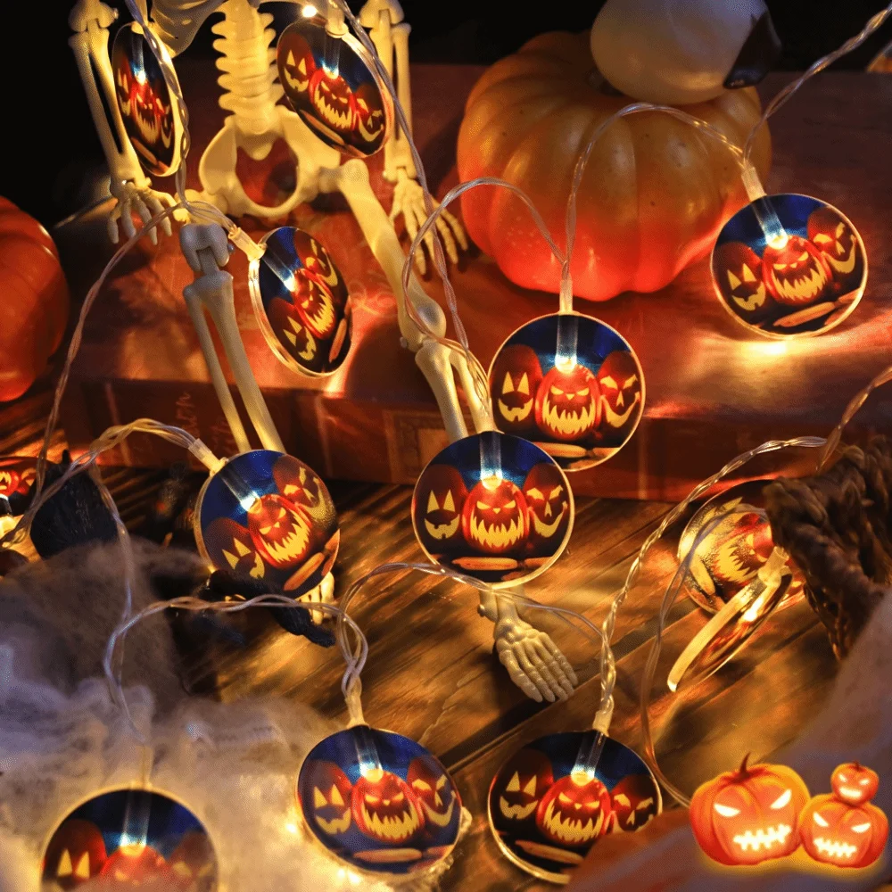 Solar Powered Halloween String Lights Skull Pumpkin Bat Luminous LED Lights String Portable Halloween Party Lights