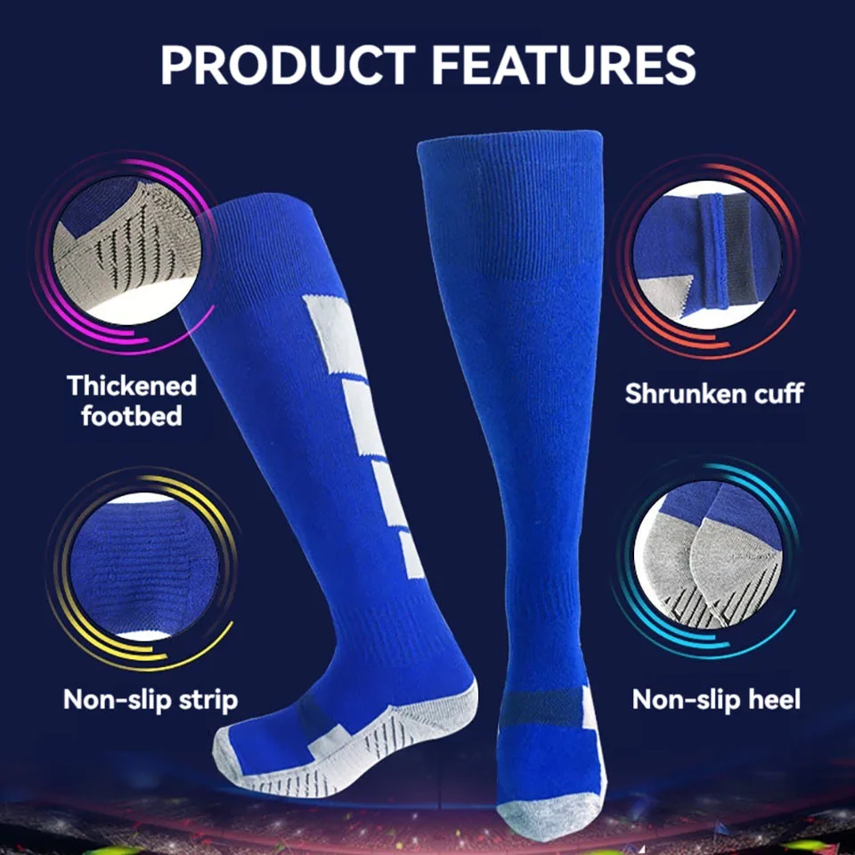 Loogdeel 32-38 Football Socks Kids Soccer Sport Child Knee High Long Socks Thick Towel Bottom Non Slip Athletic Socks Girls boys
