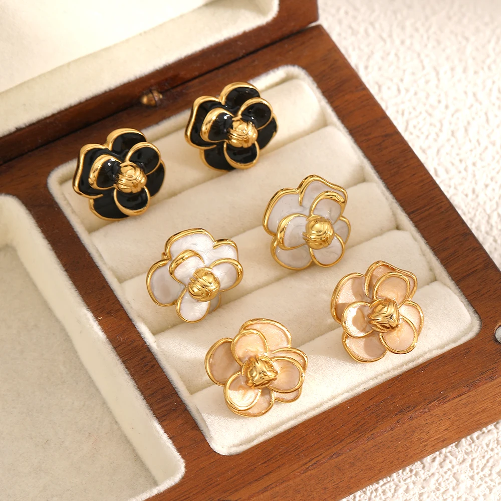 Fashion Colorful Drip Glaze Floral Stainless Steel Stud Earrings for Women Cute Delicate Flower Earring Jewelry Gifts
