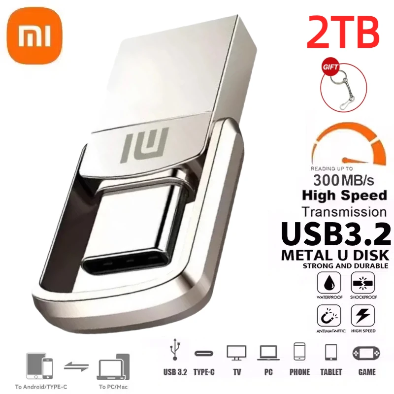 Xiaomi 2TB Metal U Disk 2 IN 1 OTG 1024GB 64GB Flash Drive USB 3.1 512gb 1TB Pen Drives Memory Stick Type C Adapter Usb Memory