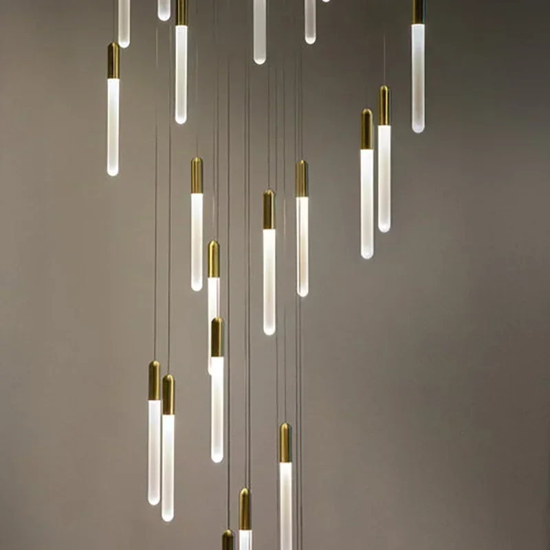 

Modern LED Chandelier for Stairs Gold/Black Long Modern LED Lamp Luxury Home Decor Hall Lobby Loft Hanging Light Fixture