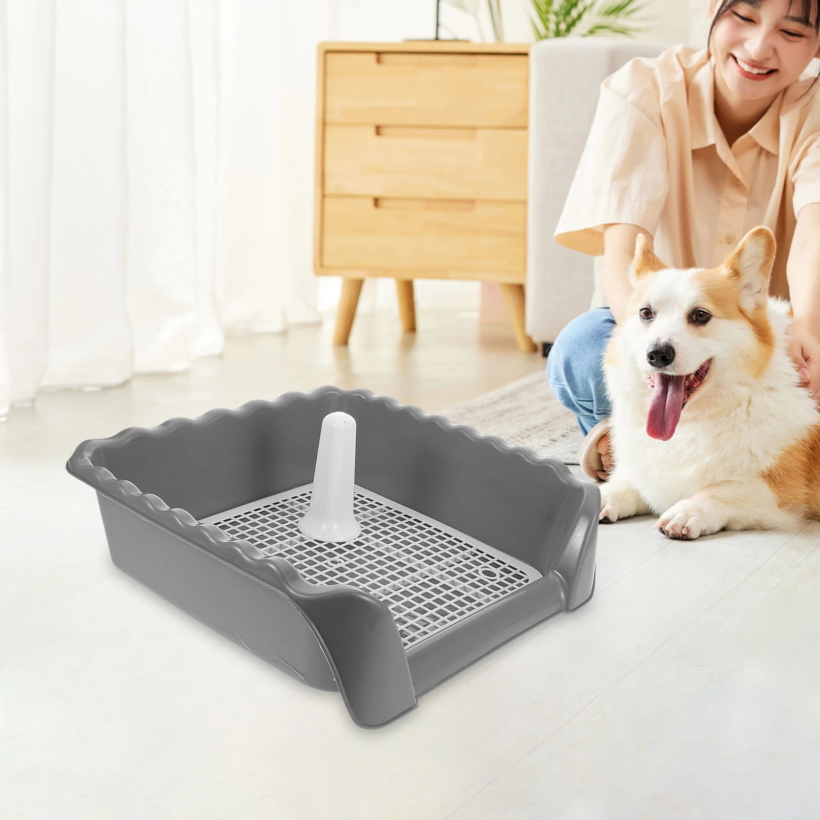 

Medium Dog Toilet Indoor Training Tray Grey Mesh Grid Easy Clean Potty Station for Small Puppy Odor Control Leak Proof Pet